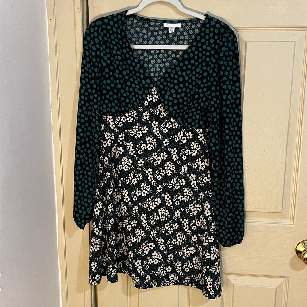 Topshop Black and Teal Polka Dot Dress